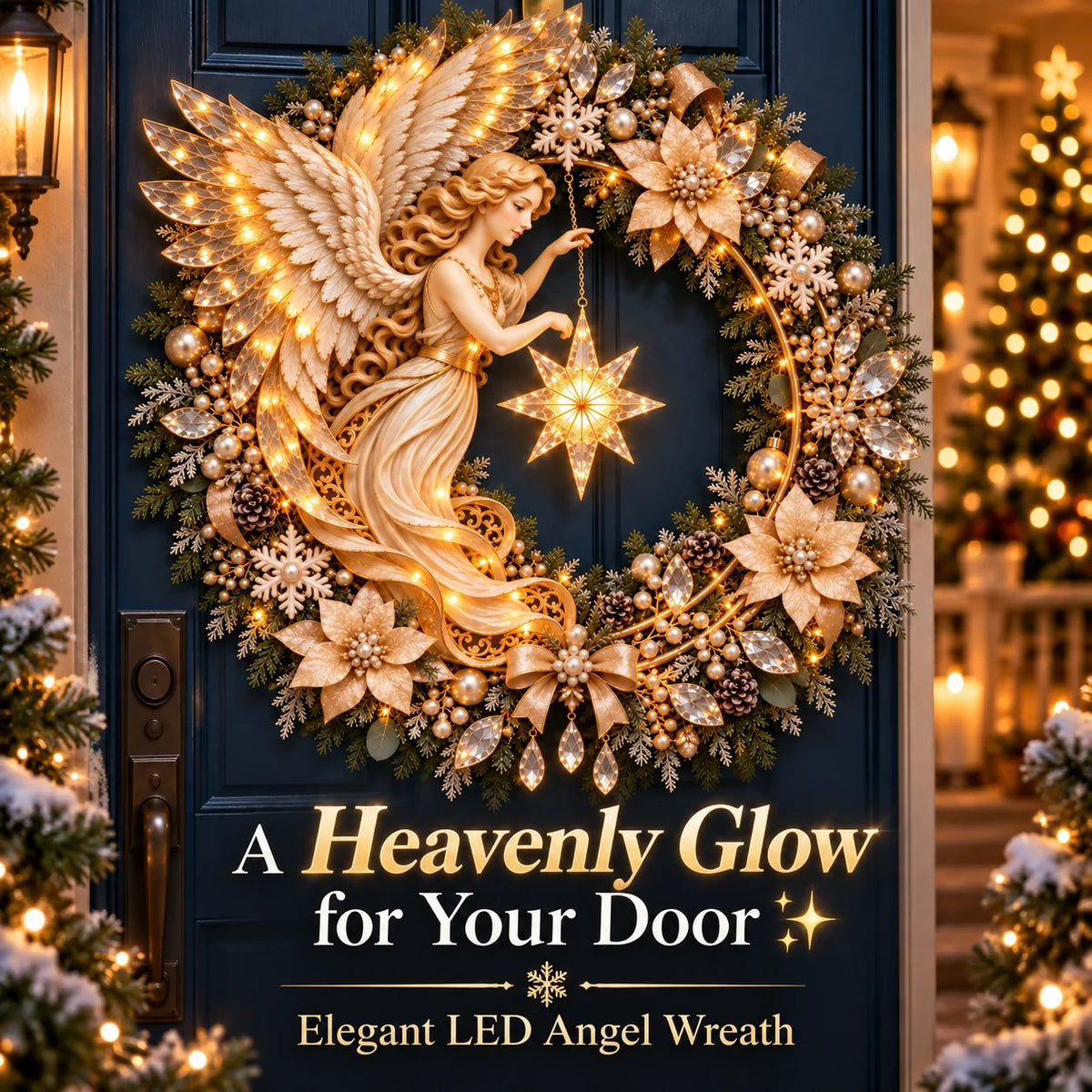 ✨Last Day 70% OFF -Heavenly Angel Christmas Wreath 🎄 Lighted Holiday Door Decor With Glowing Star
