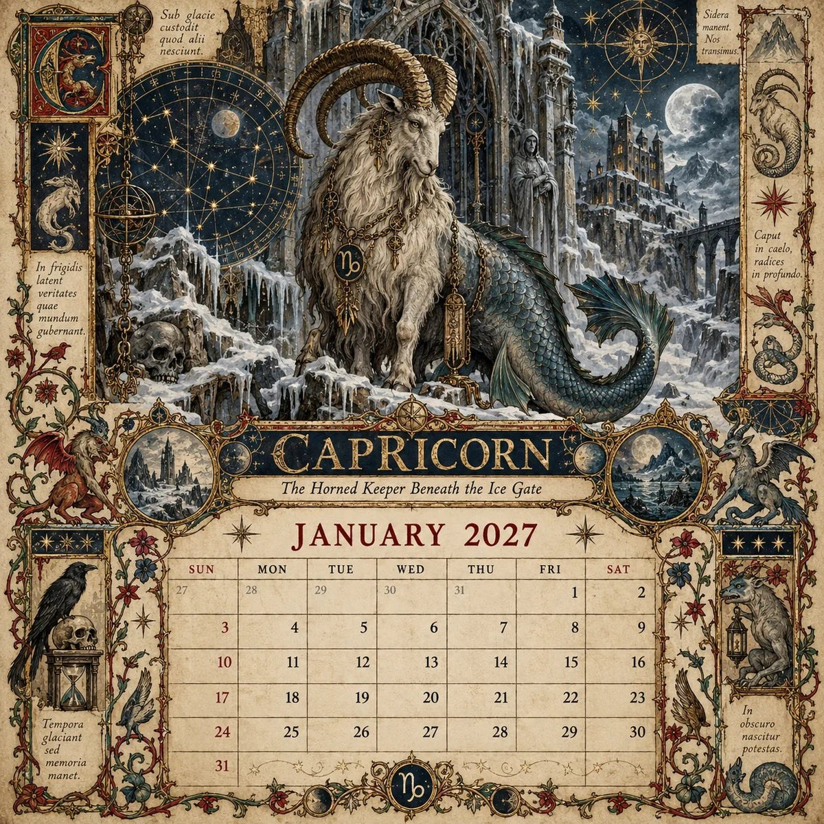 ✨2027 Zodiac Grimoire Calendar – 12 Months of Medieval Astrology Art📅
