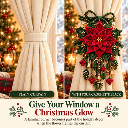 ⏳ Last Day 70% OFF – 🎄 Christmas Crochet Curtain Tieback DIY Kit | Beginner-Friendly Options, 8 Festive Designs 🧶