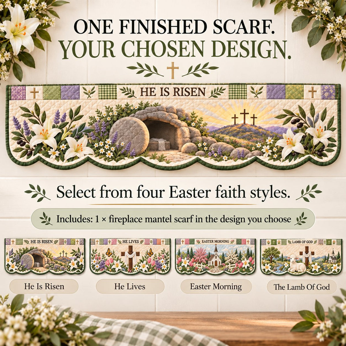 ⏳ Last Day 70% OFF – ✝️ Easter Quilted Fireplace Mantel Scarf 🌷