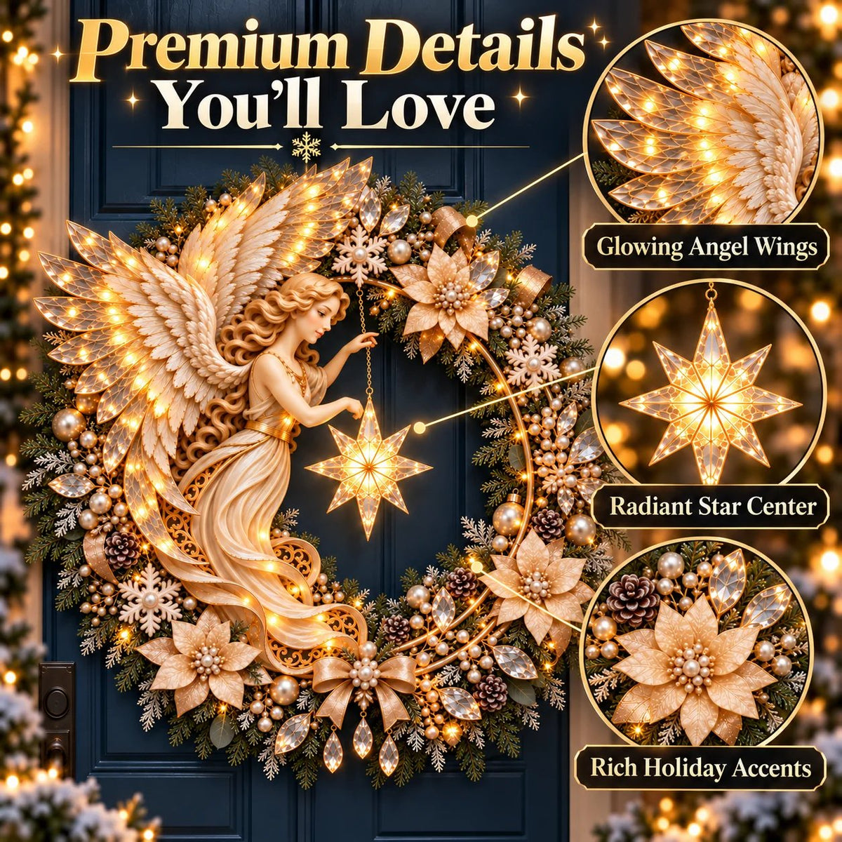 ✨Last Day 70% OFF -Heavenly Angel Christmas Wreath 🎄 Lighted Holiday Door Decor With Glowing Star