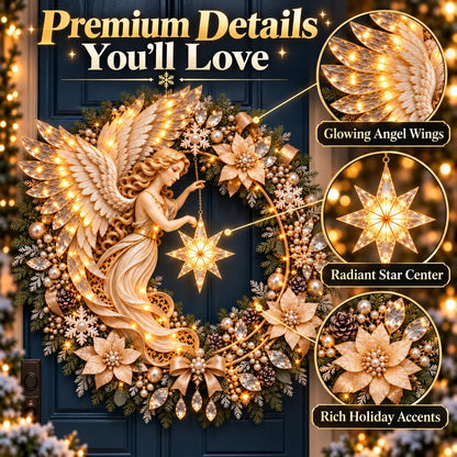✨Last Day 70% OFF -Heavenly Angel Christmas Wreath 🎄 Lighted Holiday Door Decor With Glowing Star