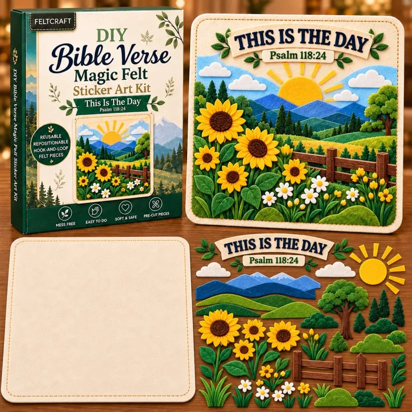 🔥 Holiday Sale: 70% OFF-🌿✝️ Bible Verse Magic Felt Sticker Art DIY Kit – 6 Faith-Inspired Designs