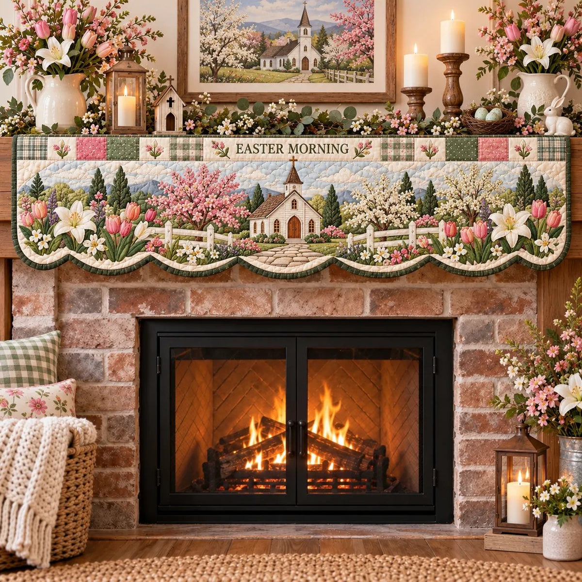 ⏳ Last Day 70% OFF – ✝️ Easter Quilted Fireplace Mantel Scarf 🌷