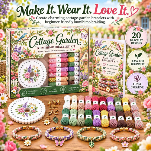 🔥 LAST DAY 70% OFF -✨Beginners Friendily🌸Cottage Garden Kumihimo Bracelet Making Kit – DIY Braided Friendship Bracelets & Creative Gift Set