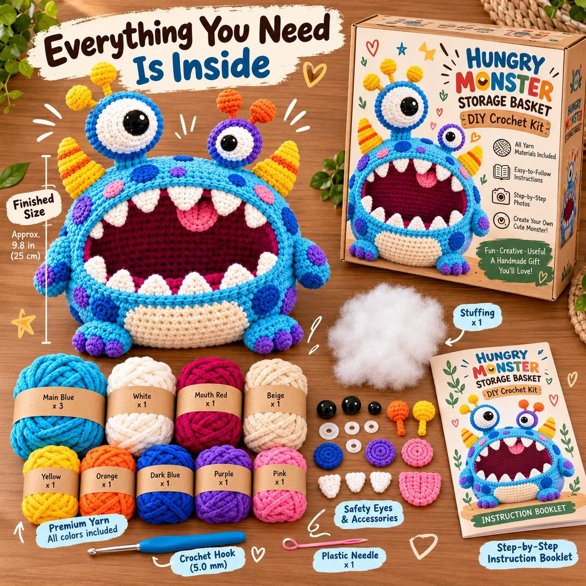 ✨🏆Limited Time Holiday Sale 70% OFF🎄Clutter Munchers Hungry Monster DIY Crochet Storage Buddies 👾🧶