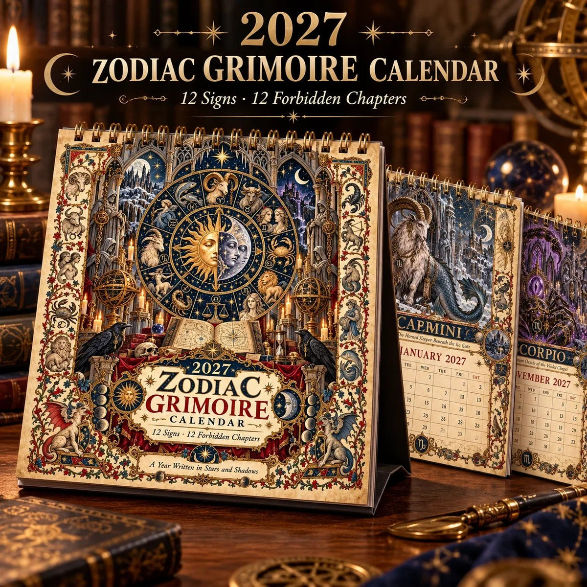 ✨2027 Zodiac Grimoire Calendar – 12 Months of Medieval Astrology Art📅