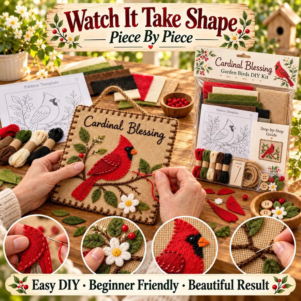⏳ Last Day 70% OFF – 🐦 Beginner-Friendly Garden Birds Fabric Weaving Kit | 6 Bird Designs with Fabric, Felt, Thread & Guide 💕