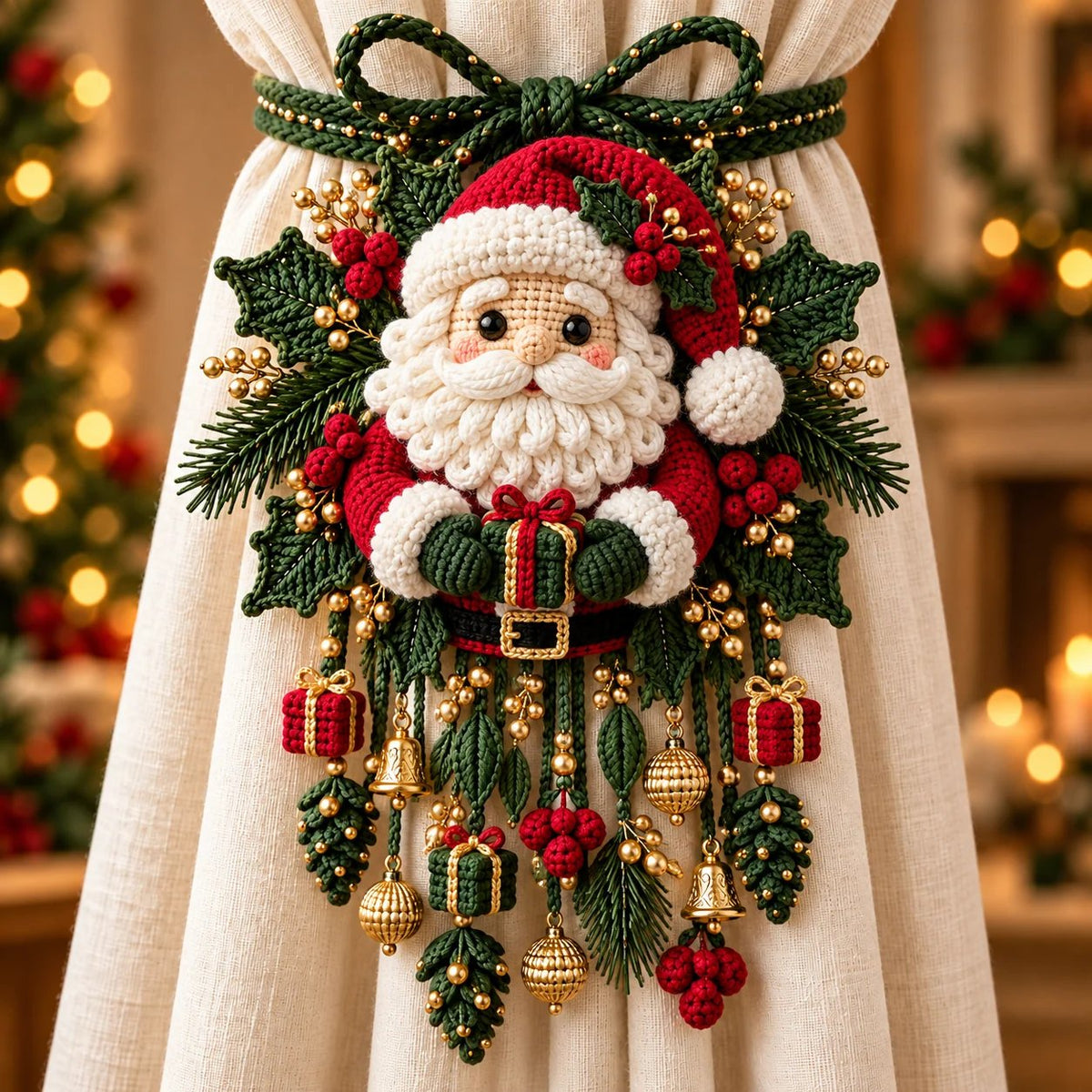 ⏳ Last Day 70% OFF – 🎄 Christmas Crochet Curtain Tieback DIY Kit | Beginner-Friendly Options, 8 Festive Designs 🧶